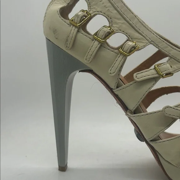 L.A.M.B. Sexy Cream Leather Strappy Platform Stiletto Heels Shoes **Size 7.5**🔥🔥 - Picture 9 of 11